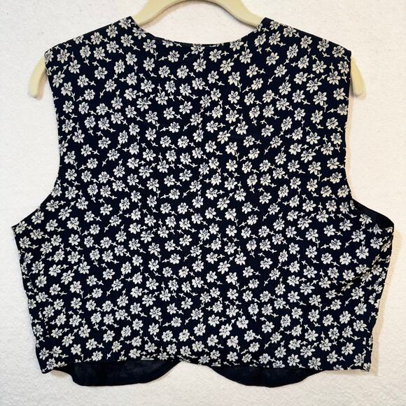 Spellbound Rayon Navy Blue White Floral 90's VTG Vest Button Front Size Large - Picture 3 of 5